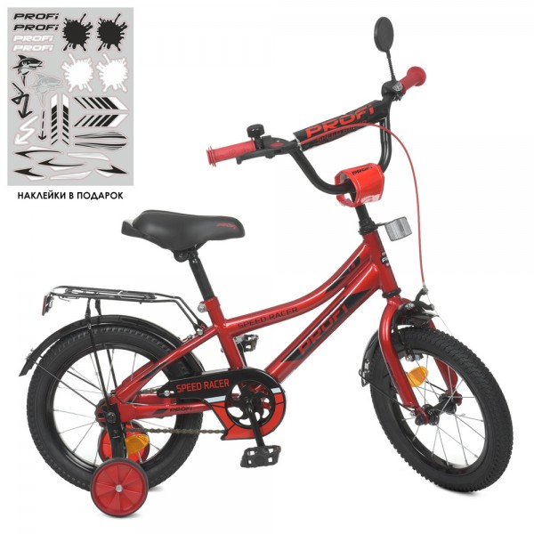 139231 Велосипед дитячий PROF1 14д. Y14311 Speed racer, SKD45, червоний, муз., дод.колеса.