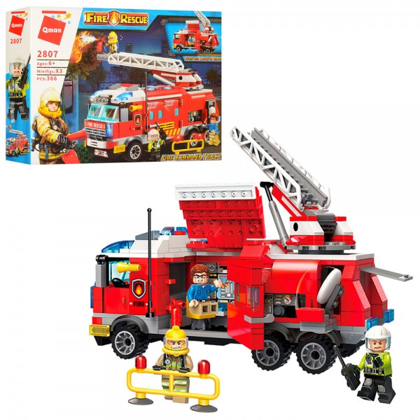 64411 Конструктор Qman 2807 пожежна машина, фігурки, 366 дет., кор., 37-27-7 см.