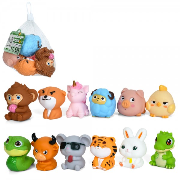 245216 Іграшка для купання P599-101-102 тварини, набір 6шт., бризкалка, 2 види, сітка, 14-15-13 см.