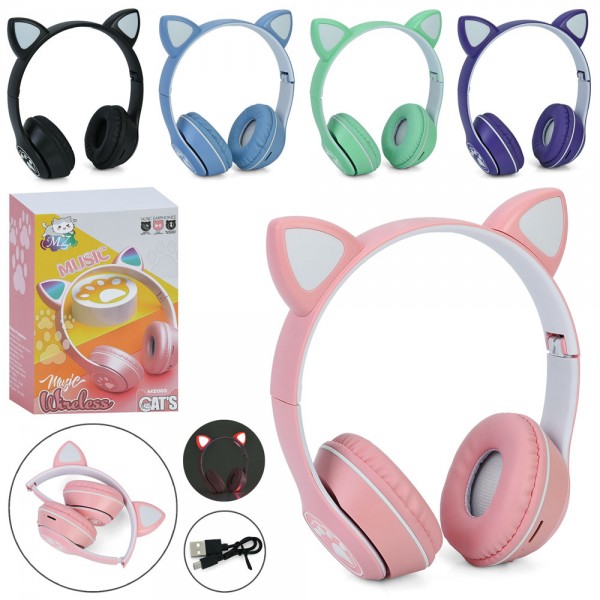 226548 Навушники MZ003 вушка,бездрот.,Bluetooth,акум.,FM,TFслот,USB,мікс кольорів,світло,кор.,12-17,5-7,5см