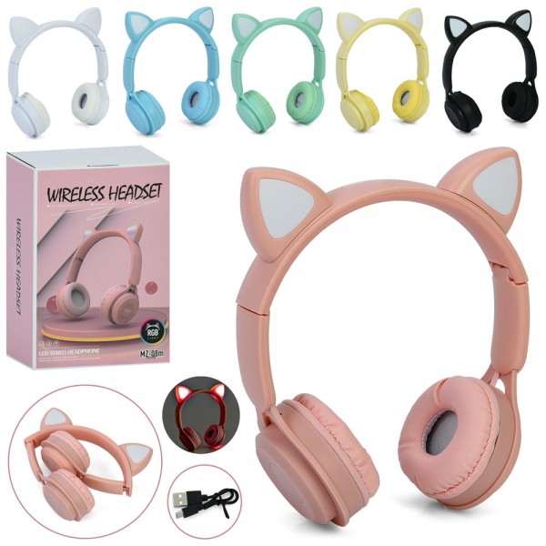 226549 Навушники MZ-08M вушка,бездрот.,Bluetooth,акум.,TFкарта,FM,USB,мікс кольорів,світло,кор.,12-17,5-7см