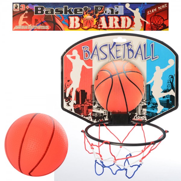 100252 Баскетбольне кільце MR 0123 щит-картон, кільце-пластик, сітка, м'яч, кул., 30-28-2 см.