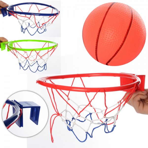 100253 Баскетбольне кільце MR 0124 діам. 27 см.-пластик, сітка, м'яч, 3 кольори, сітка, 27-32-5 см.