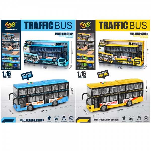 250441 Автобус JS123-3A (інерція, двоповерховий, 28см,1:16, звук,світ,відчиняються двері, гум.кол.2кольори.