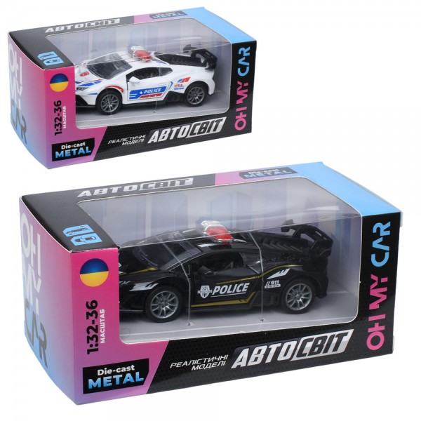 253237 Машина AS-3222 АвтоСвіт, 1:32-36, метал, інерція, 12см, поліція, відчиняються двері, гумові колеса