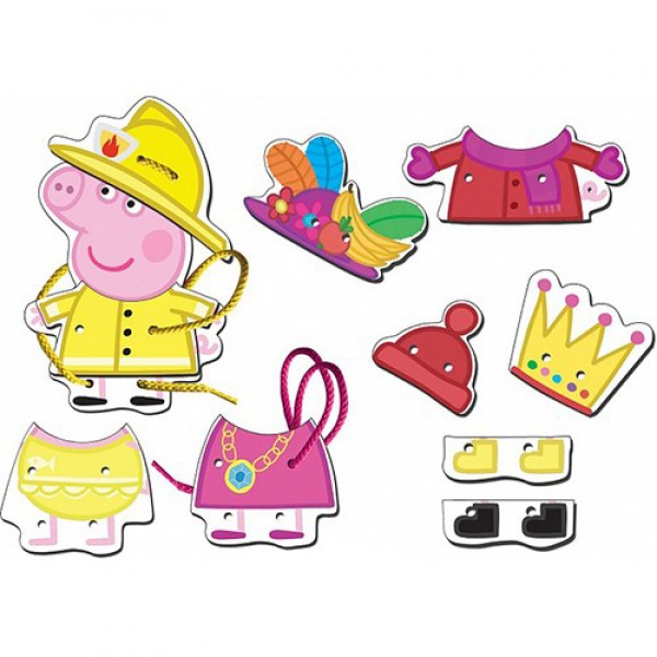 176936 Дерев'яний ігровий набір-шнурівка Peppa - ГАРДЕРОБ ПЕППИ (фігурка Пеппи 20 см ,10 аксесуарів)