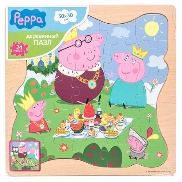 19306 Дерев'яний пазл Peppa - КОРОЛЕВСЬКА РОДИНА ПЕППИ (24 елементи, 30х30 см)