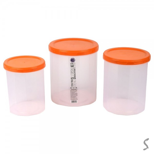 151453 НАБІР ЄМН. ДЛЯ СИПУЧИХ ПРОДУКТІВ 1,0л.+1,5л.+2,00л.(помаранчева кришка) NP-99о