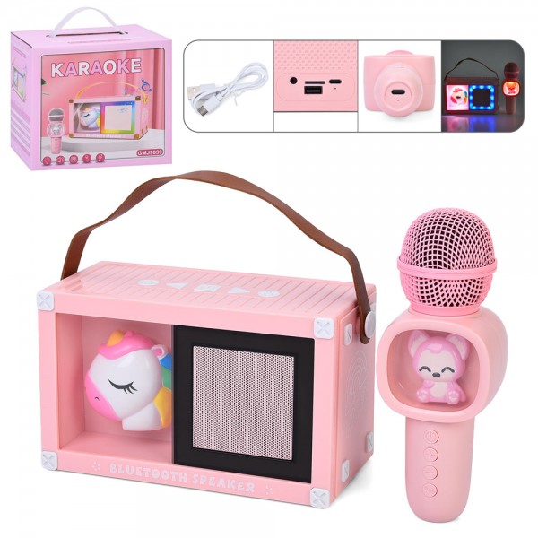 247312 Колонка GMJ9839 19-8-10см, єдиноріг, світло, TFслот, Bluetooth, мікрофон 17см, акум, USBзаряд , кор.