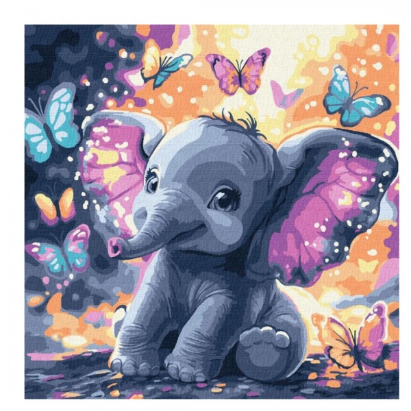 247526 Картина за номерами для дітей "Безтурботний слоник з фарбами металiк" 30х30см