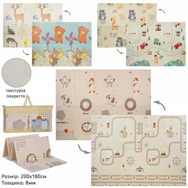 246310 Килимок-мат MR 1570-4 XPE, 180-200см, двосторонній, товщина 8мм, 3 види, у сумці, 90-40-9см