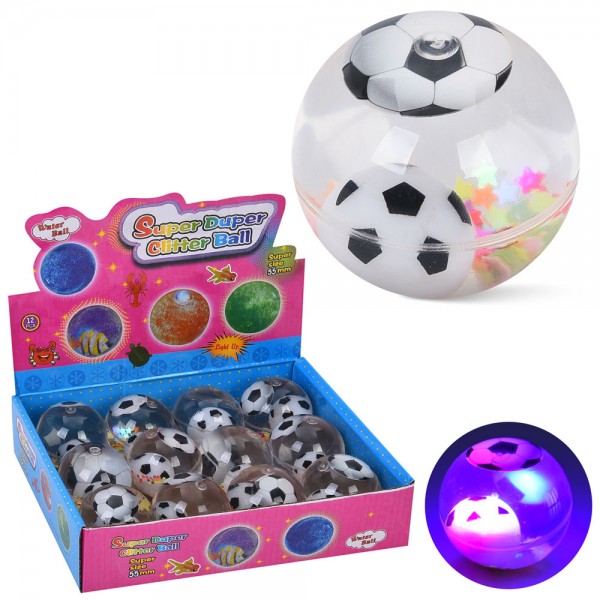 247952 Стрибуни MS 4879 водяні, м'яч, світло,5,5см, мішура, бат(табл), 12шт дисплей