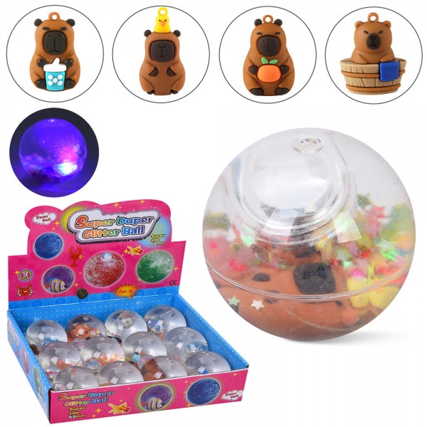 247955 Стрибуни MS 4903  водяні, 6,5см,капібара,світло,мішура, бат(табл), 12шт(мікс видів) дисплей