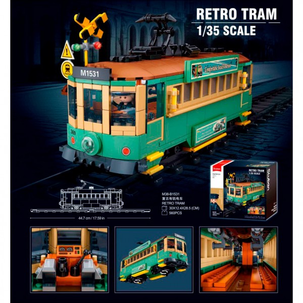 259475 Конструктор SLUBAN M38-B1531 міська серія, ретро трамвай, 45см,1:35,фігурки, 560дет,кор.30-28,5-12см