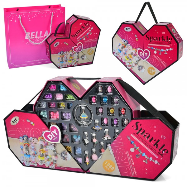 214255 Бісер 7103 намистини, підвіски, мет.+пласт., 1388 дет., скринька, подарунковий кул., 26,5-26-7 см.