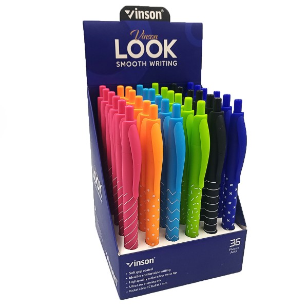 125960 3202 Ручка автомат масл.Vinson "Look" 0,7мм, синя, soft touch, mix, 36/етик.