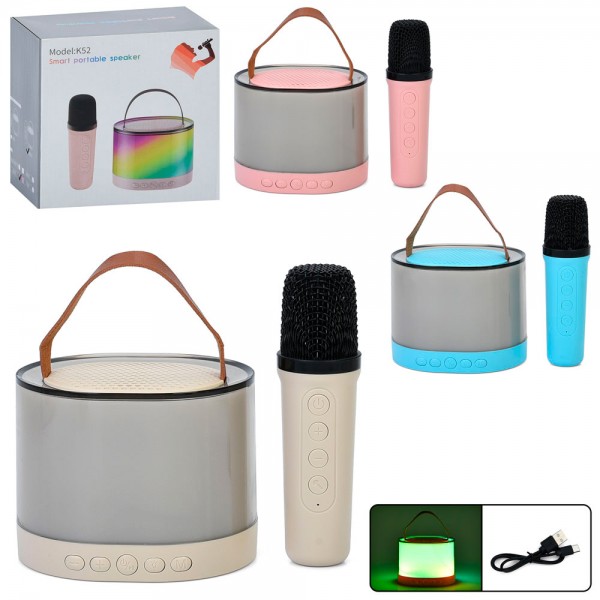 253247 Колонка K52 11-8,5-9см, Bluetooth, акум, світло, TFслот, MP3, FM, мікрофон 13,5см, мікс кольорів