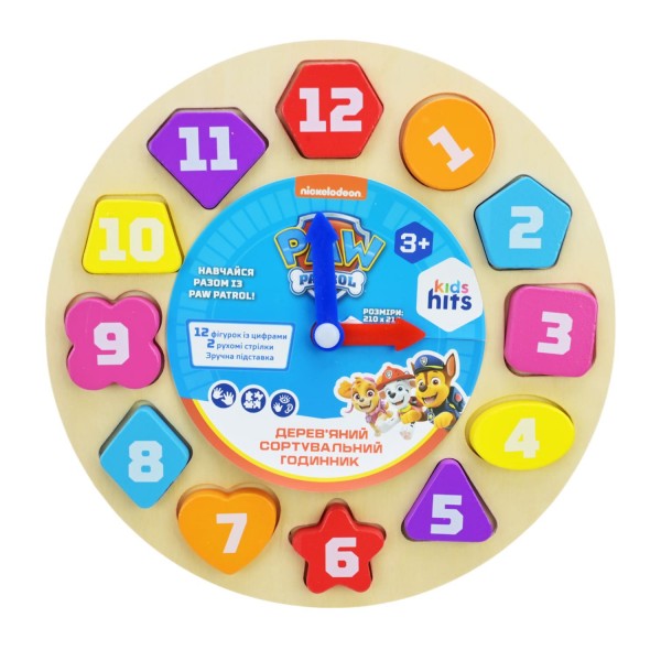 214827 Іграшка дерев'яна KidsHits Paw Patrol арт. KH20/047 годинник-сортер у плівці 21*21*1 см