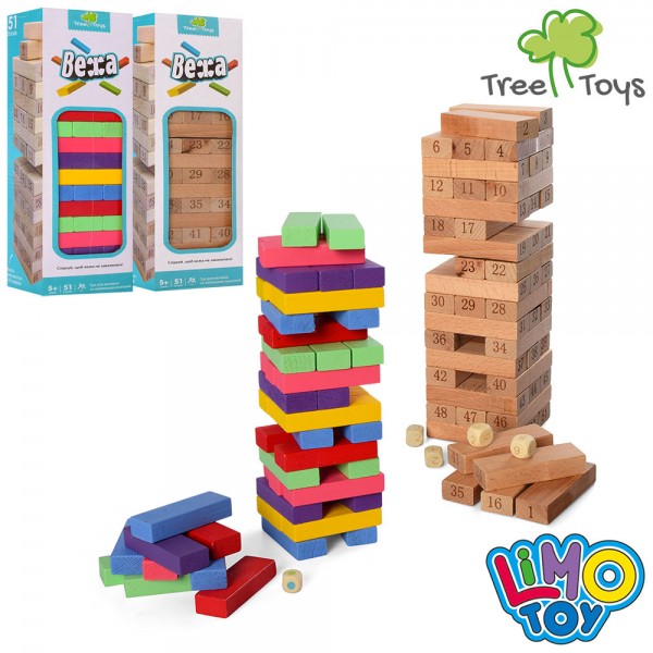 145651 Дерев'яна іграшка Гра MD 1210 вежа, блок 51 шт., 2 види, кор., 27,5-8-8 см.