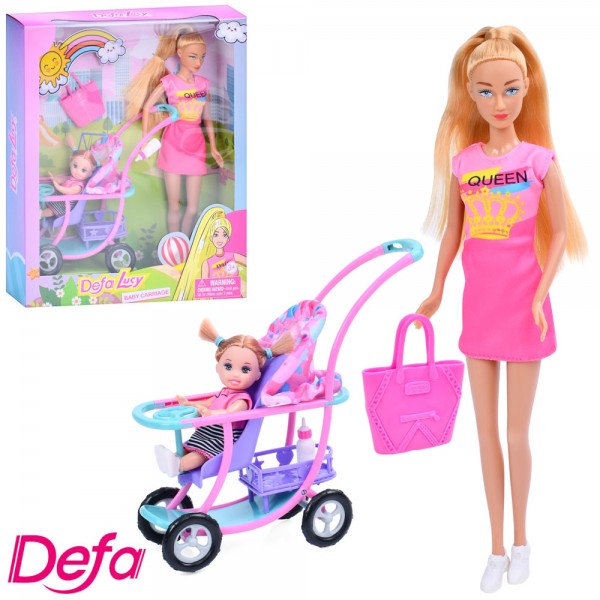 166664 Лялька DEFA 8524 з донькою, коляска, сумка, кор., 26-32-6,5 см.