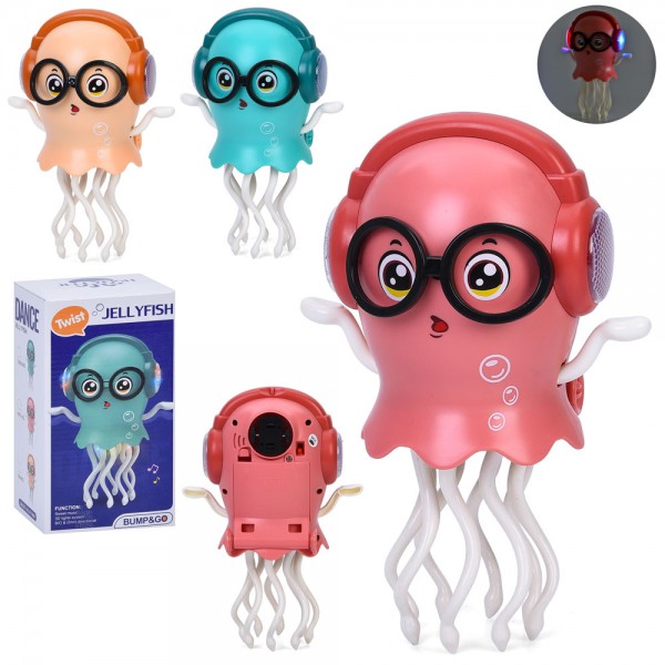 247781 Музична іграшка HX178 (24шт) медуза, 20см, танцює, їздить, об'їжджає перешкоди, 3 кольори, на бат-ці, в кор-ці, 11,5-20,5-10см