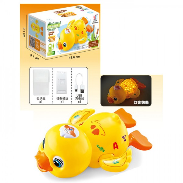 247839 Музична іграшкаYJ388-91качка,20см,акум,муз.світ,їздить/танцює,рухливі лапи/крилаочі,USBзар,кор.