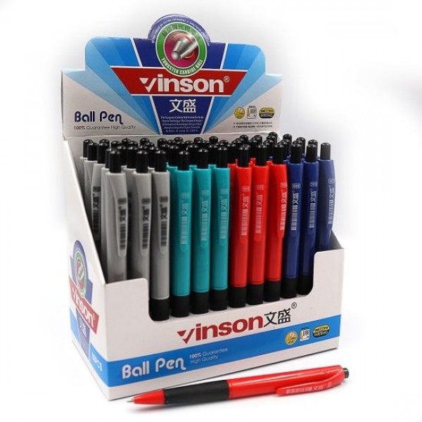 128187 505 Ручка авт кульк."Vinson" синя, грип, кругла, mix, 60шт/етик.