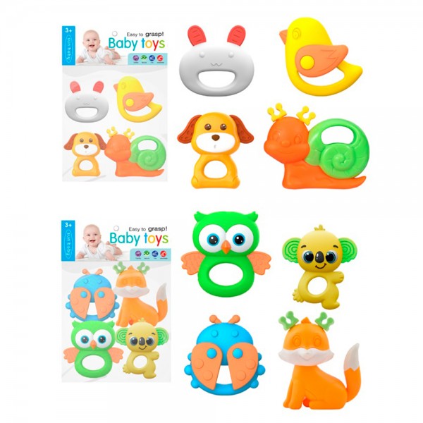 249273 Брязкальце 004-3-4 набір 4шт (тварини, комахи) прорізувач,2 види,пакі,17,5-23-5см