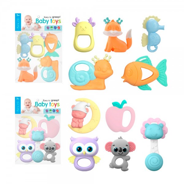 249274 Брязкальце 009-2-3 набір(тварини)прорізувач,2види.морські мешканці,яблуко.пак.17,5-24-5см