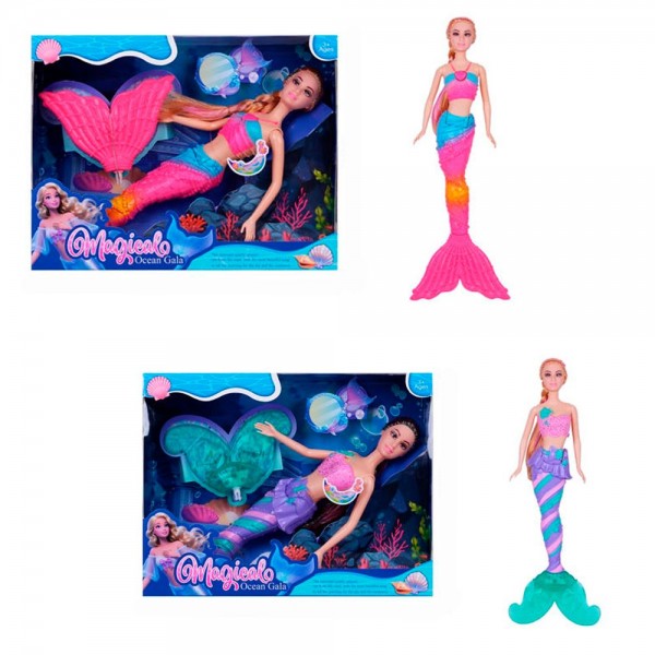 249279 Лялька 161-2-5 русалка,світ,2 види,бат.кор.26-20-6см