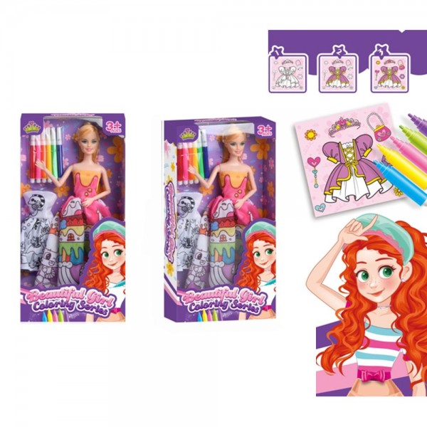 249280 Лялька DSJ278-2 лялька з вбранням,шарнірні руки,плаття-розмальовка,фломас.6шт.мікс.кор.16-31-5см