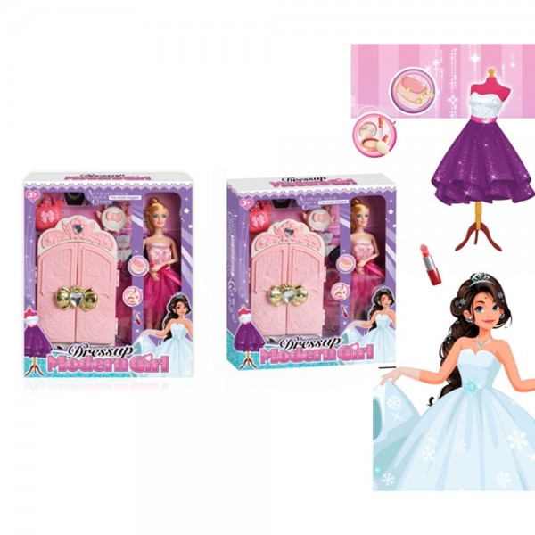 249321 Лялька DSJ399-17 шарнірна,гардероб/шафа,сумка 2шт,кор.30-35-5см