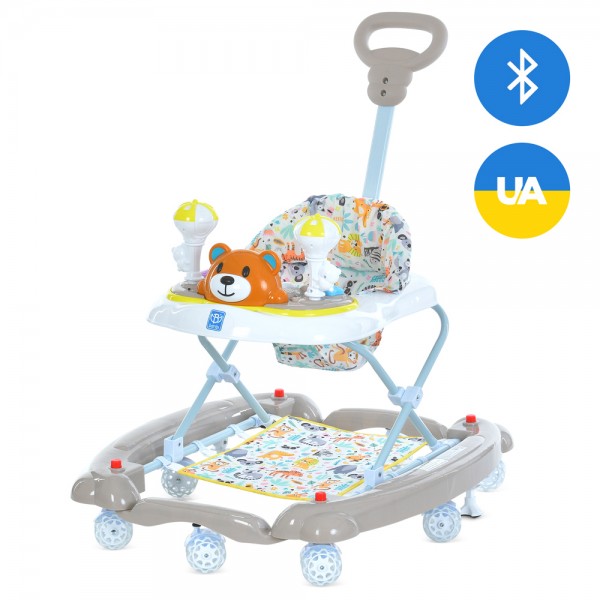 252176 Ходунки M 3656A-S-11 ведмедик, BLUETOOTH, УКР.музика, стопор, силік.колеса 8шт, бежевий