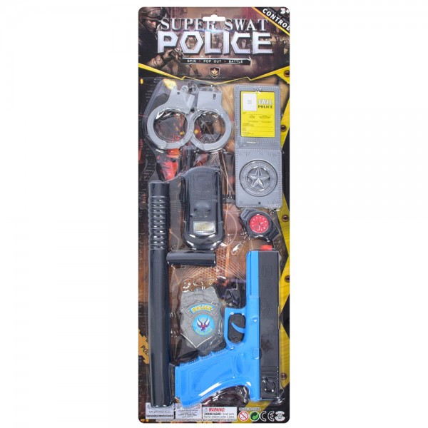 247823 Набір зі зброєю 2327 (72шт) 7 предметів (пістолет 22см, палиця, рація, наручники, значок), на листі, 58-21-3см