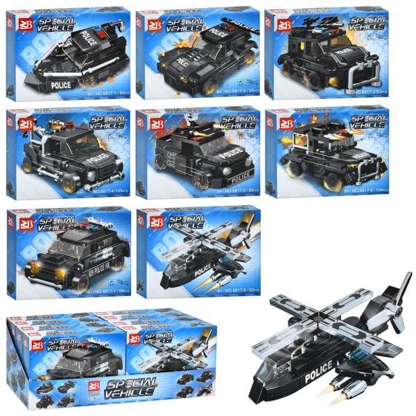 245940 Конструктор 6817 поліція, транспорт, від 90дет, 8шт(8видів) в дисплеї, 39-14,5-17,5см