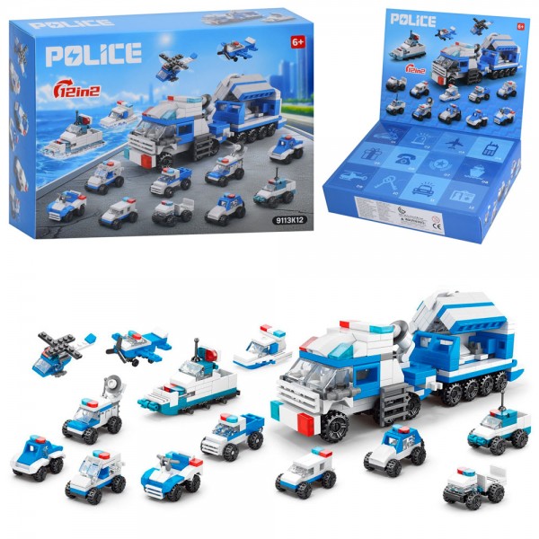 245944 Конструктор 9113K12 поліція, адвент-календар, транспорт, 12в2(машина, катер),в кор.,24,5-18,5-5см