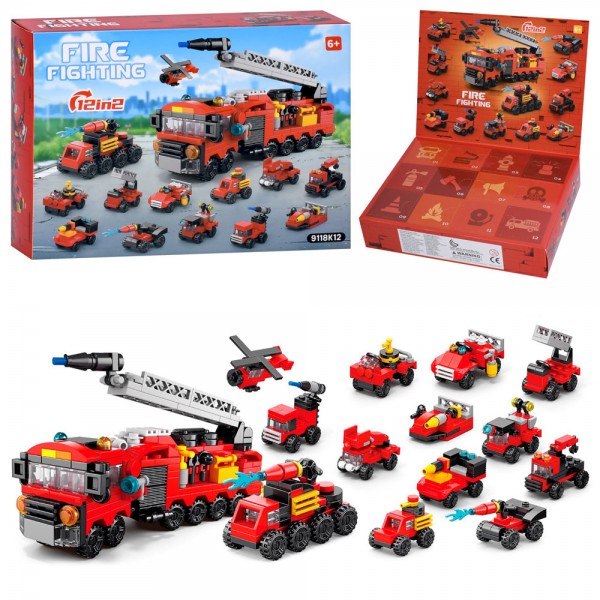 245945 Конструктор 9118K12 пожежний транспорт, адвент-календар, 12в2, в кор-ці, 24,5-18,5-5см