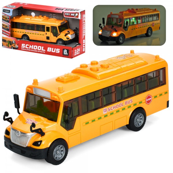 259408 Автобус 98056A  інерц, шкільний автобус, 20см, 1:24, звук, світло, відчиняються двері, гумові 