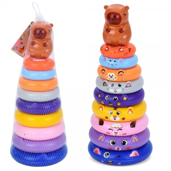 246211 Пірамідка HJ-0619  капібара, кільця 8шт (з вушками), наліпки, сітка, 36-13-13 см.