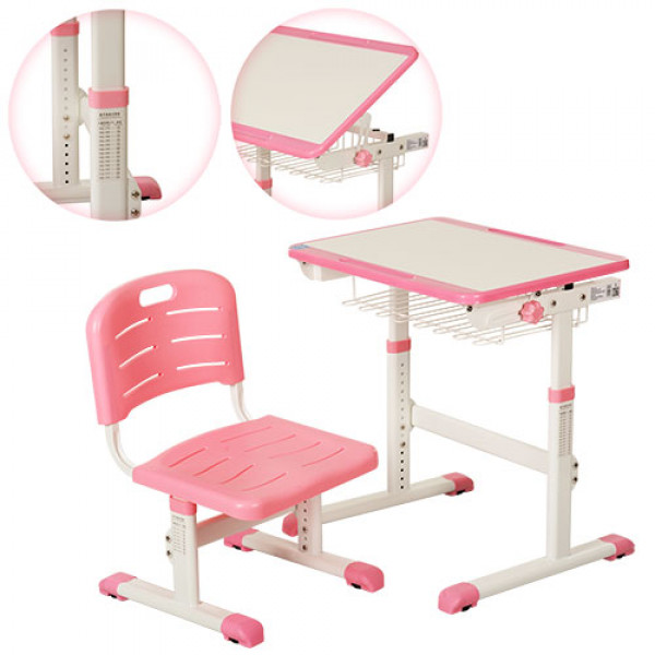 21933 Парта M 3109-8 регулюється висота, нахил, стілець, рожева