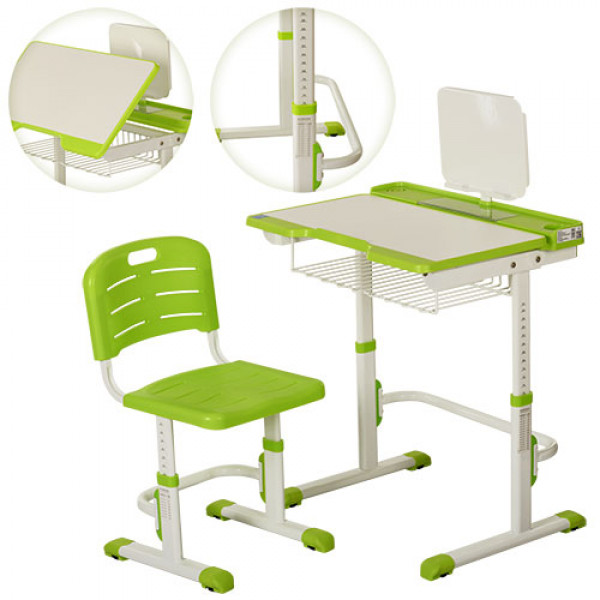 29072 Парта M 3110-5 регулюється висота, нахил, стілець, підставка для книг, зелений