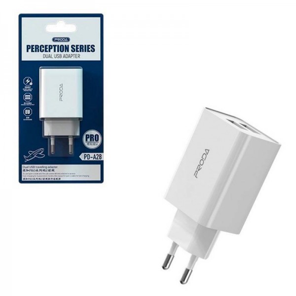 104703 Зарядное устройство PRODA PD-A28 White 2,1A 2USB