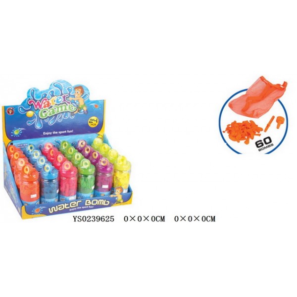 227294 Кульки для гри з водою YG12U 60 шт., сумка, колба, 24 шт. (6 кольорів) в диспл., 40-26-18 см.