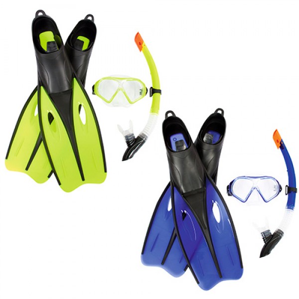 51295 Набір для плавання BW 25022 маска, трубка, ласти (розмір 40-42), регул. ремінець, 2 кольори, сітка.