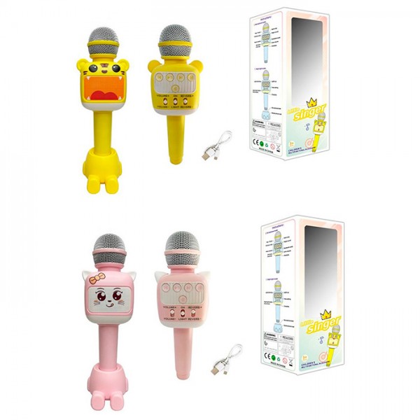 242869 Мікрофон 682B-683C з підставкою, акум, Bluetooth, USB, 2 види, світло, кор., 10-28-9,5 см.
