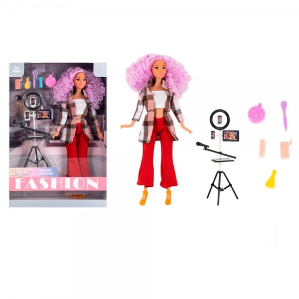 249294 Лялька ST9958-18 шарнірна, кільцева лампа для селфі+мікрофон,аксесуари,кор. 22-32,5-6см