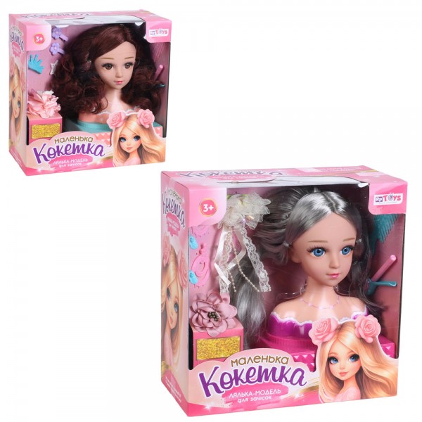 249298 Лялька голова для зачісок LK1715E-D підстав.з шухляд,прикраси.заколки,сережки,плойка.греб.кор.