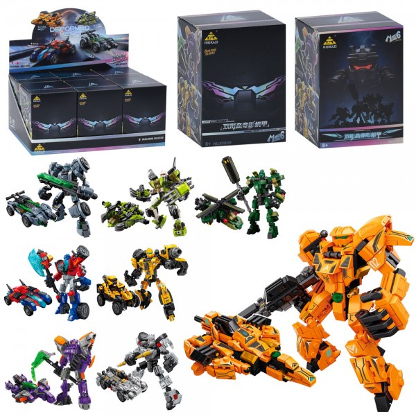 245957 Конструктор KY8131-2 2в1 (робот,транспорт),в кор.(сюрприз),2 види.дисп.,6шт(4в.)в дисп.,33,5-15-19см