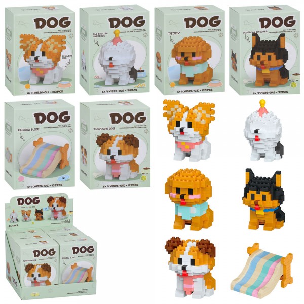 245958 Конструктор W1526 собака, від 170дет, в кор-ці, 6шт(6видів) в дисплеї, 16,5-12-13см