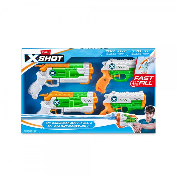 165035 X-Shot Набір водних бластерів Fast Fill Combo Pack 2 Micro And 2 Nano, 11856R